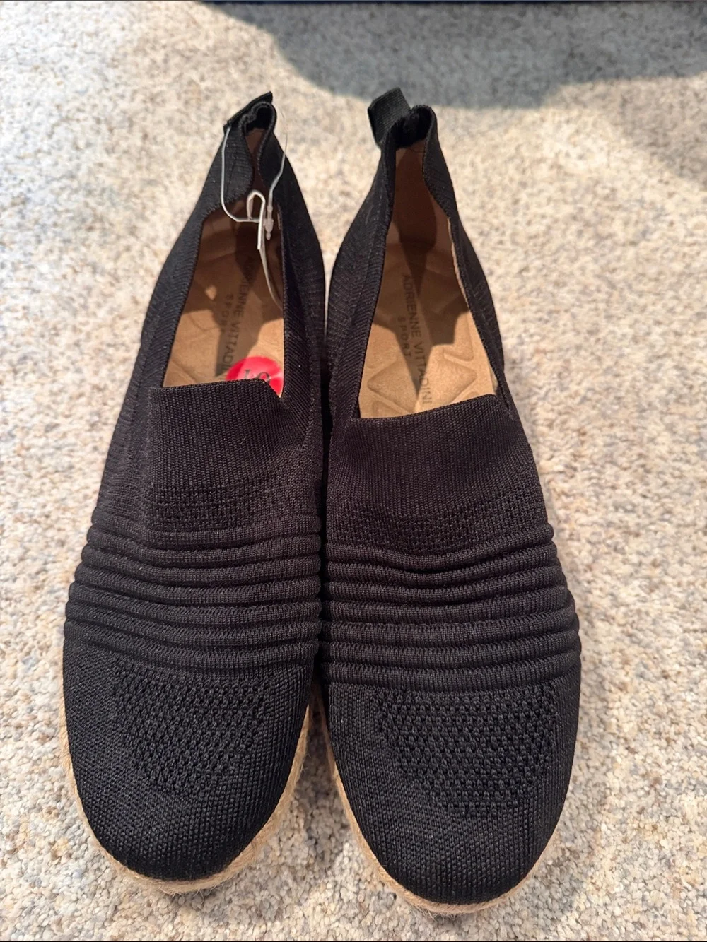 Adrienne Vittadini Black Knit Espadrille Wedge Slip-On